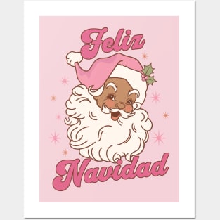 Feliz Navidad Pink Santa Spanish Christmas Posters and Art